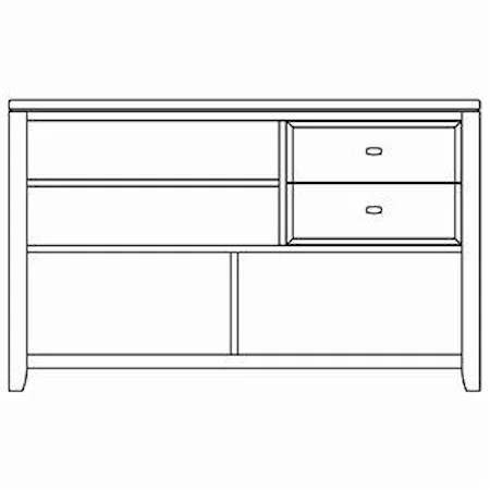 Sofa Table with 2 Drawers and 4 Open Shelves